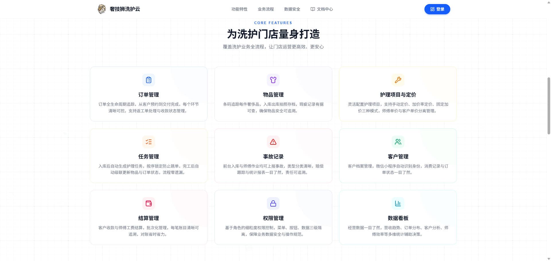 奢技狮 · 奢侈品洗护 系统截图